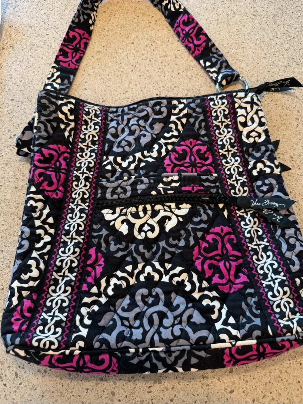 Vera Bradley Black, Gray & Magenta Quilted Crossbody Bag